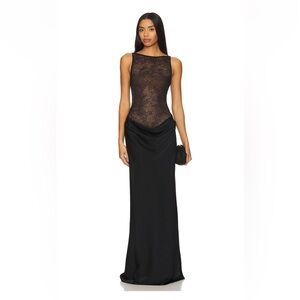 Betty Gown by NBD never worn black see through lace sheer top dress